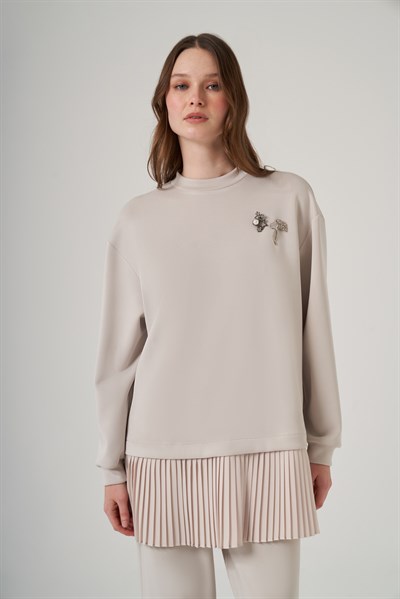 Nuss 1079 Piliseli Tunik Pantolonlu Takım - Taş