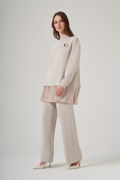 Nuss 1079 Piliseli Tunik Pantolonlu Takım - Taş