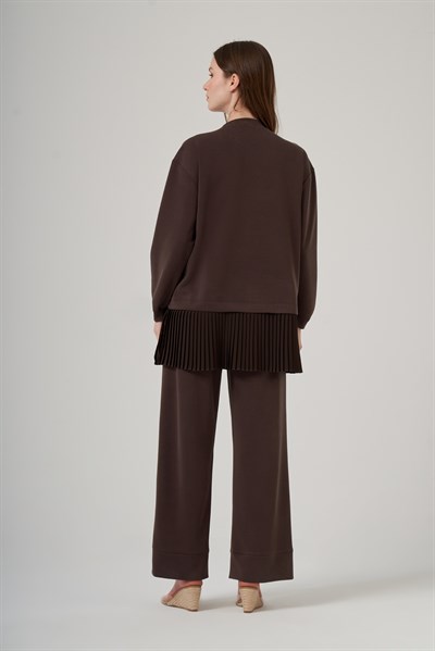 Nuss 1079 Piliseli Tunik Pantolonlu Takım - Kahve