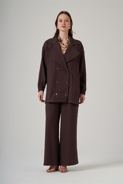 Nuss 1091 Oversize Kruvaze Yaka Takım-Kahve
