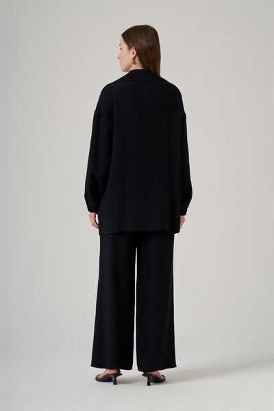 Nuss 1091 Oversize Kruvaze Yaka Takım-Siyah