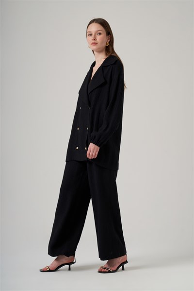 Nuss 1091 Oversize Kruvaze Yaka Takım-Siyah
