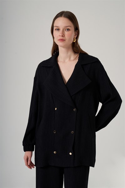 Nuss 1091 Oversize Kruvaze Yaka Takım-Siyah