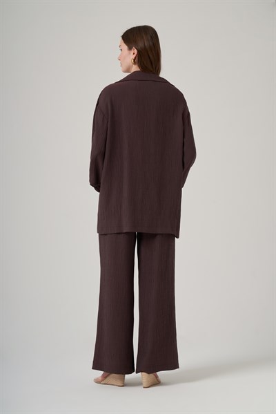 Nuss 1091 Oversize Kruvaze Yaka Takım-Kahve