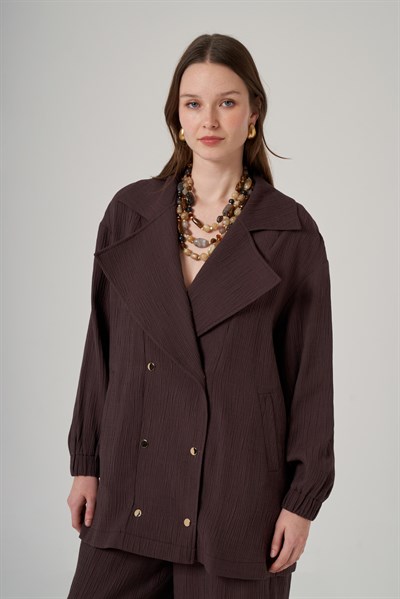 Nuss 1091 Oversize Kruvaze Yaka Takım-Kahve