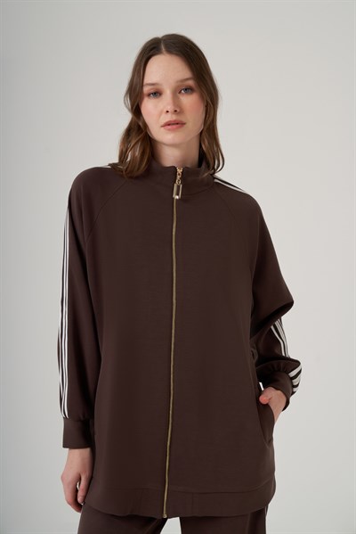Nuss 1092 Gold Fermuar Detaylı Takım – Kahve