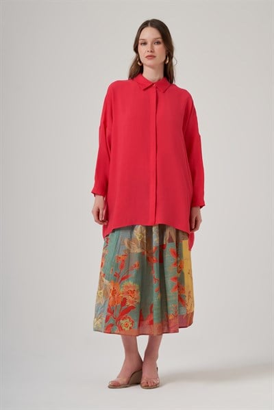 Nuss 3001 Asimetrik Kesim Gizli Patlı Gömlek - Red Plum