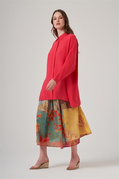 Nuss 3001 Asimetrik Kesim Gizli Patlı Gömlek - Red Plum