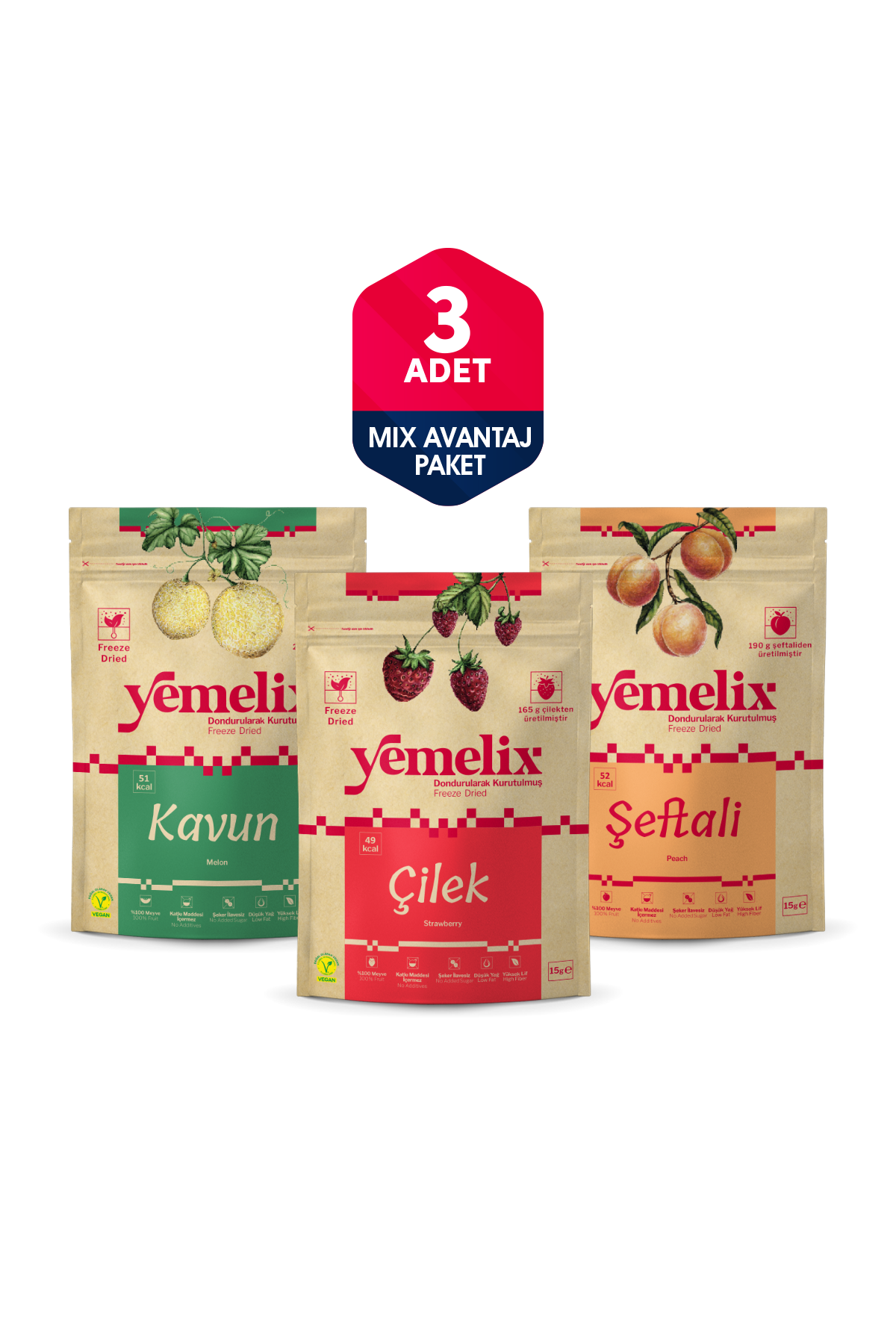 Freeze Dried 3'lü Mix Avantaj Paketi Dondurularak Kurutulmuş Çilek