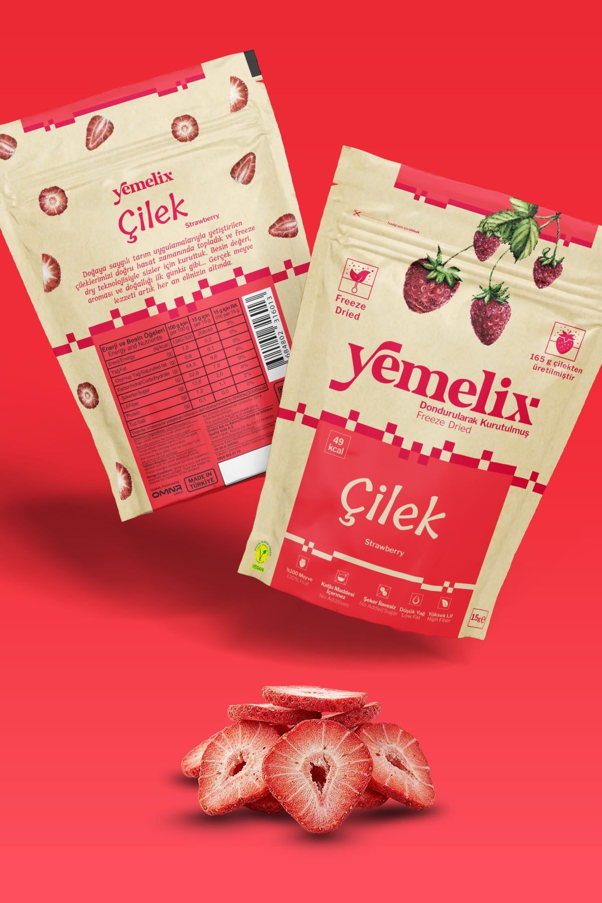Freeze Dried Çilek Kuru Meyve Cipsi - Dondurularak Kurutulmuş