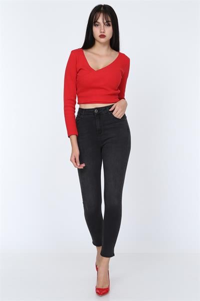 Füme Yüksek Bel Skinny Kadın Pantolon