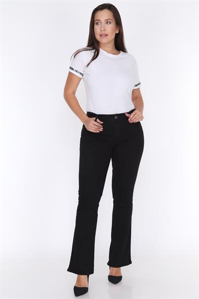 Siyah Büyük Beden İspanyol Paça Kadın Pantolon