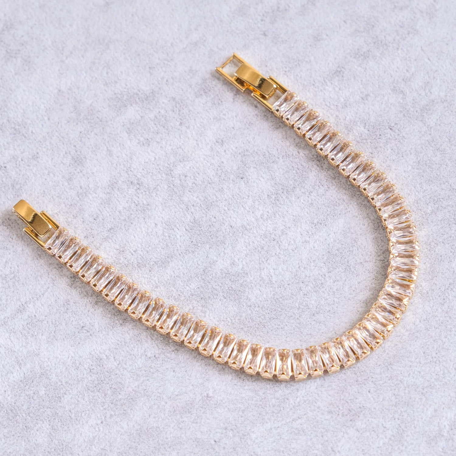 14K Vergoldete Tenis Armkette mit Baguette Steinen MS-1855