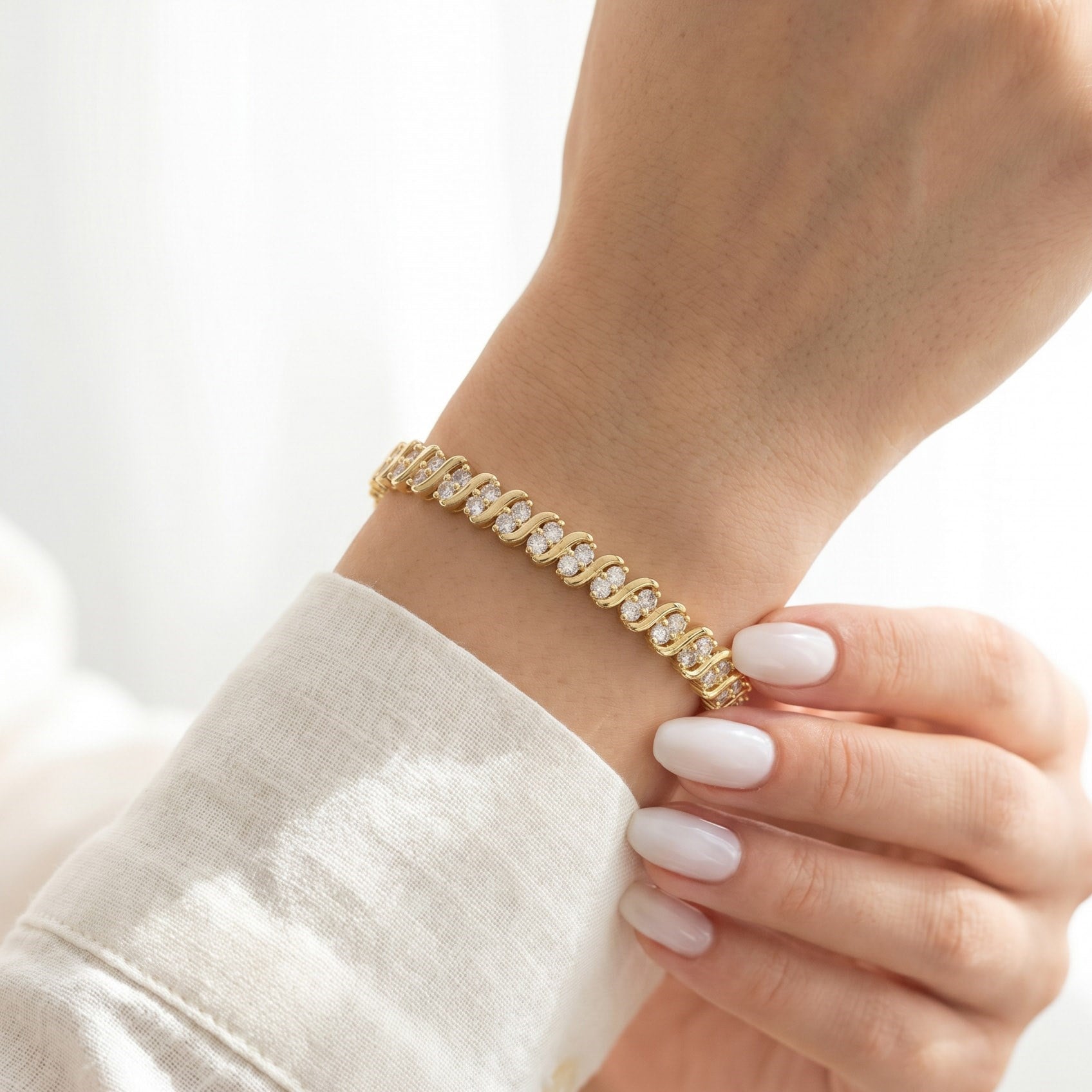14K Vergoldete Tenis Armkette mit Zirkonia MS-3742