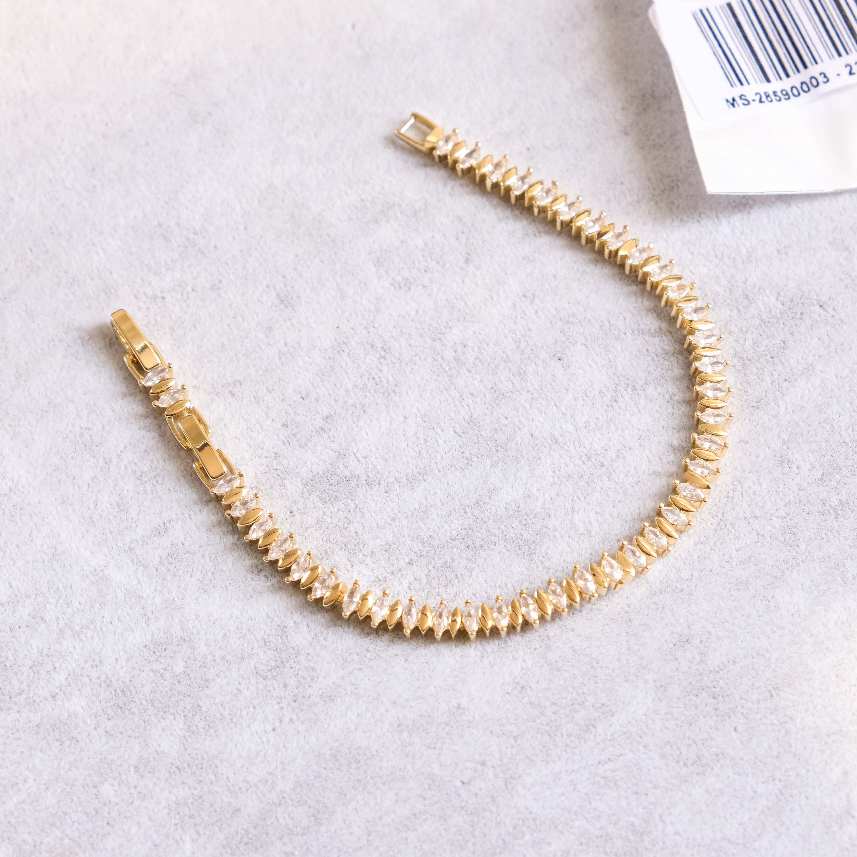 14K Vergoldete Tenis Armkette mit Marquise-Stein MS-2859