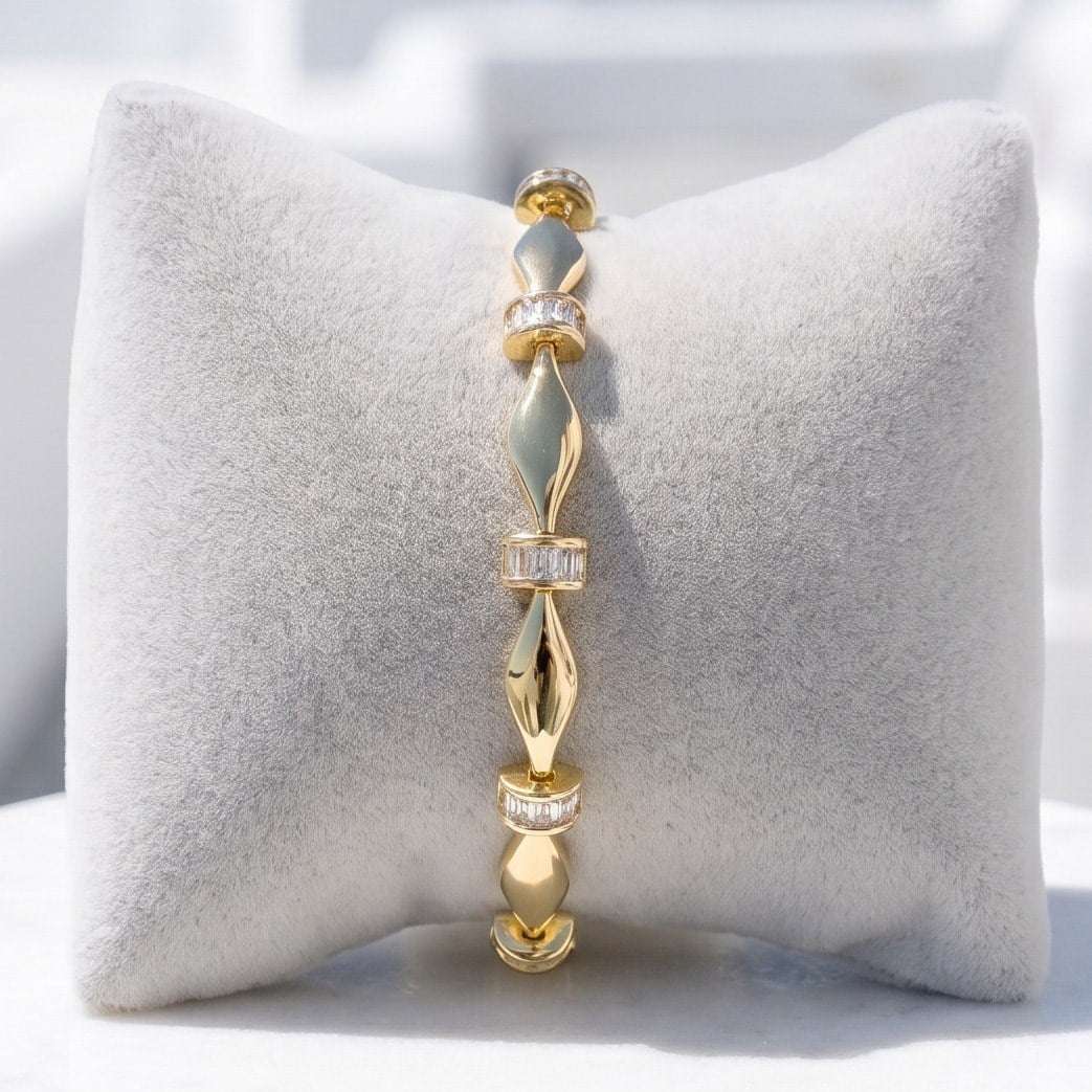 14K Gold-Plated Shuttle Baguette-Stone Bracelet MS-1264