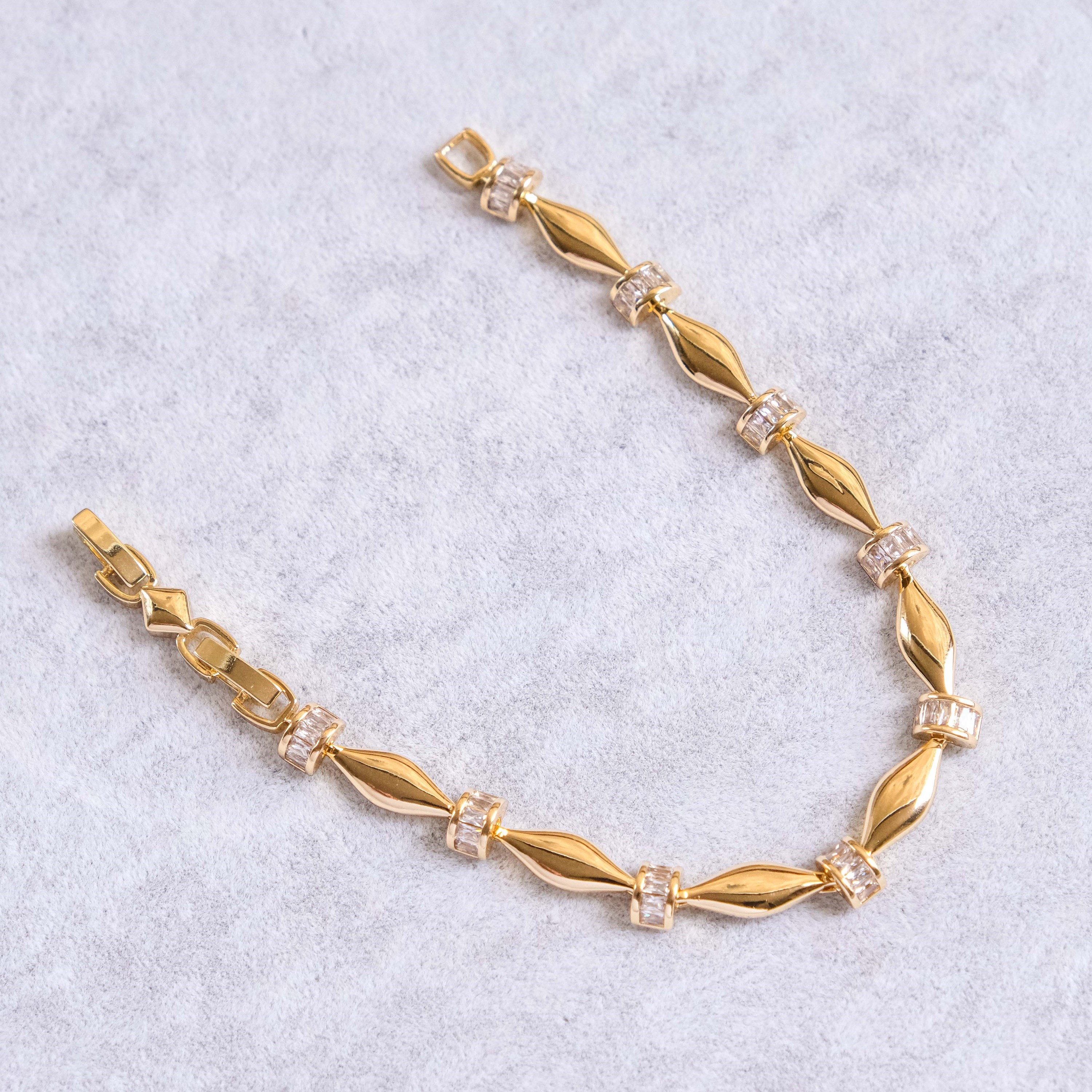 14K Gold-Plated Shuttle Baguette-Stone Bracelet MS-1264