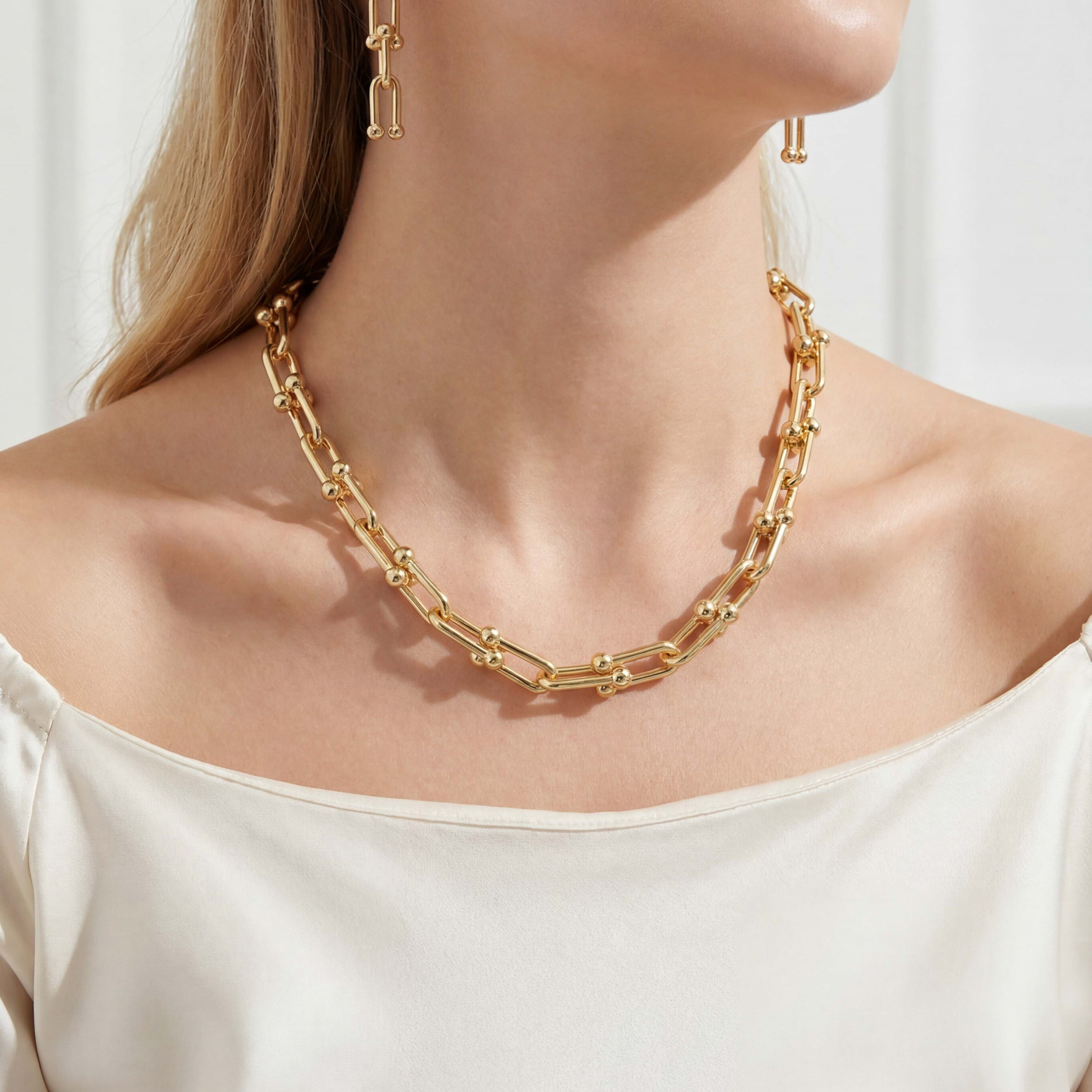 14 Ayar Altın Kaplama Tiffany Model Kolye - Küpe - Bileklik Takı Seti  TH-0325
