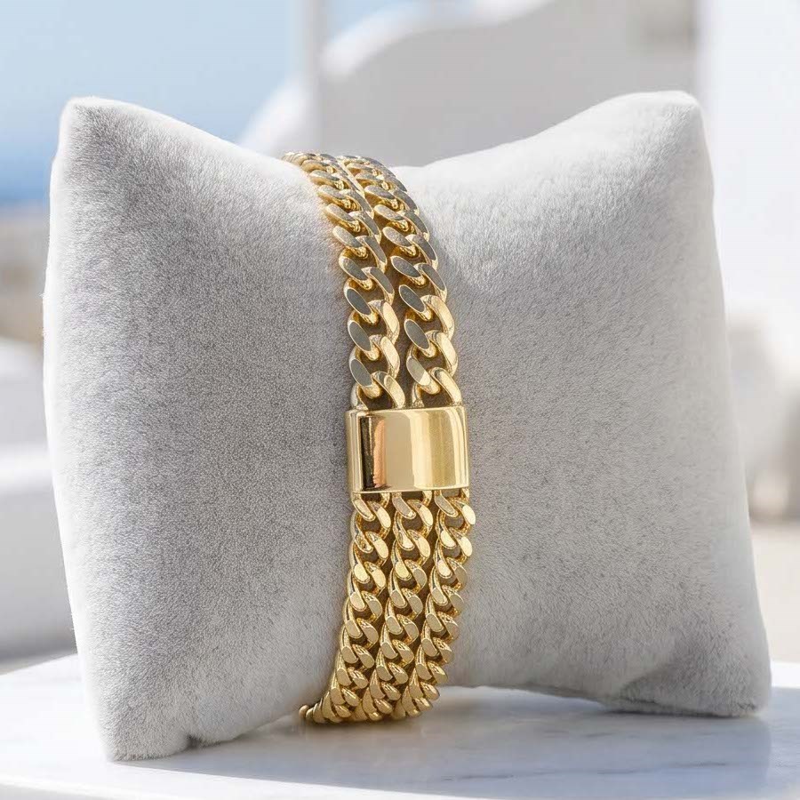 14K Vergoldete Dreifache Gourmet Ketten-Armkette CS-2161