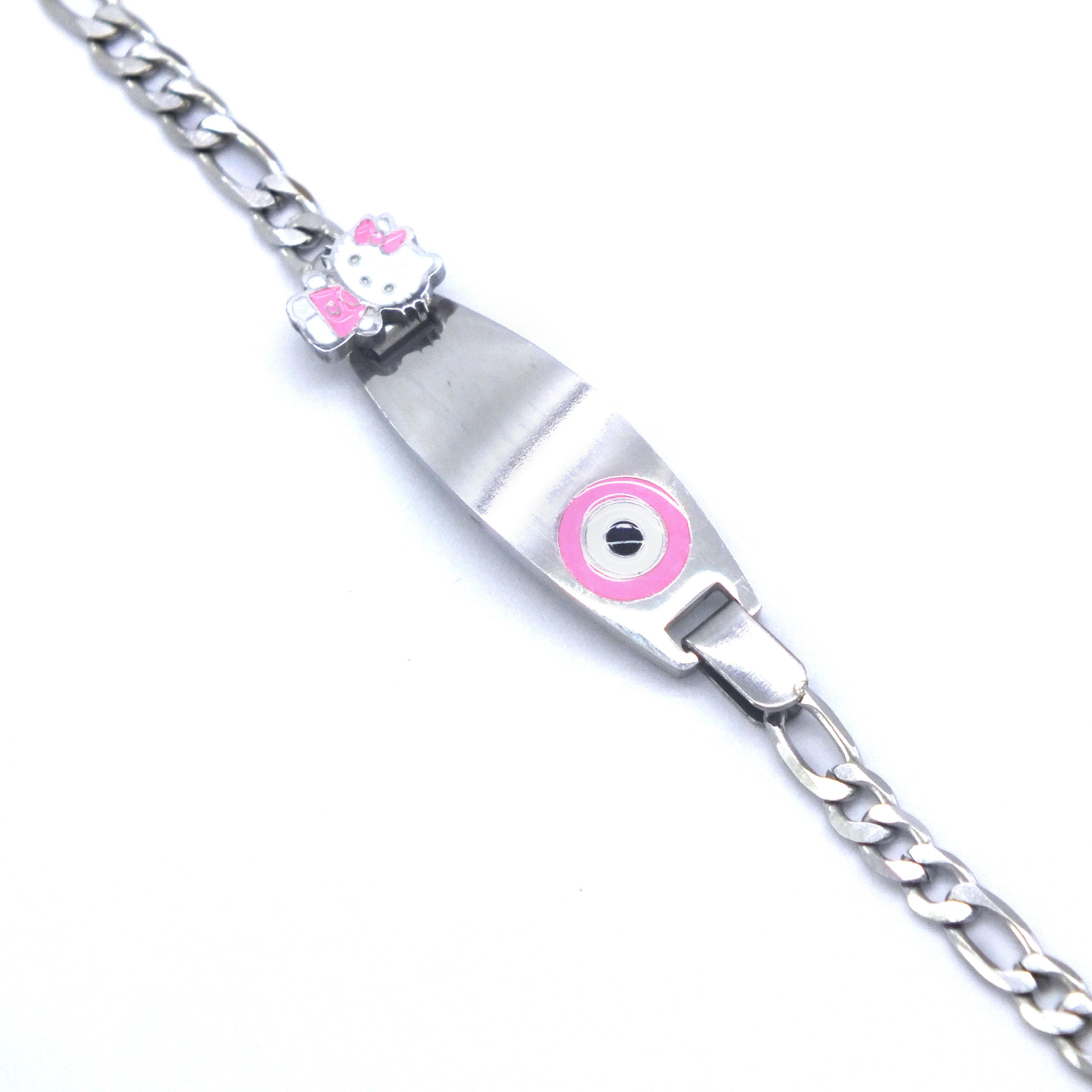 316L Çelik Pembe Nazar Boncuklu Hello Kitty Çocuk Bileklik BLK-961