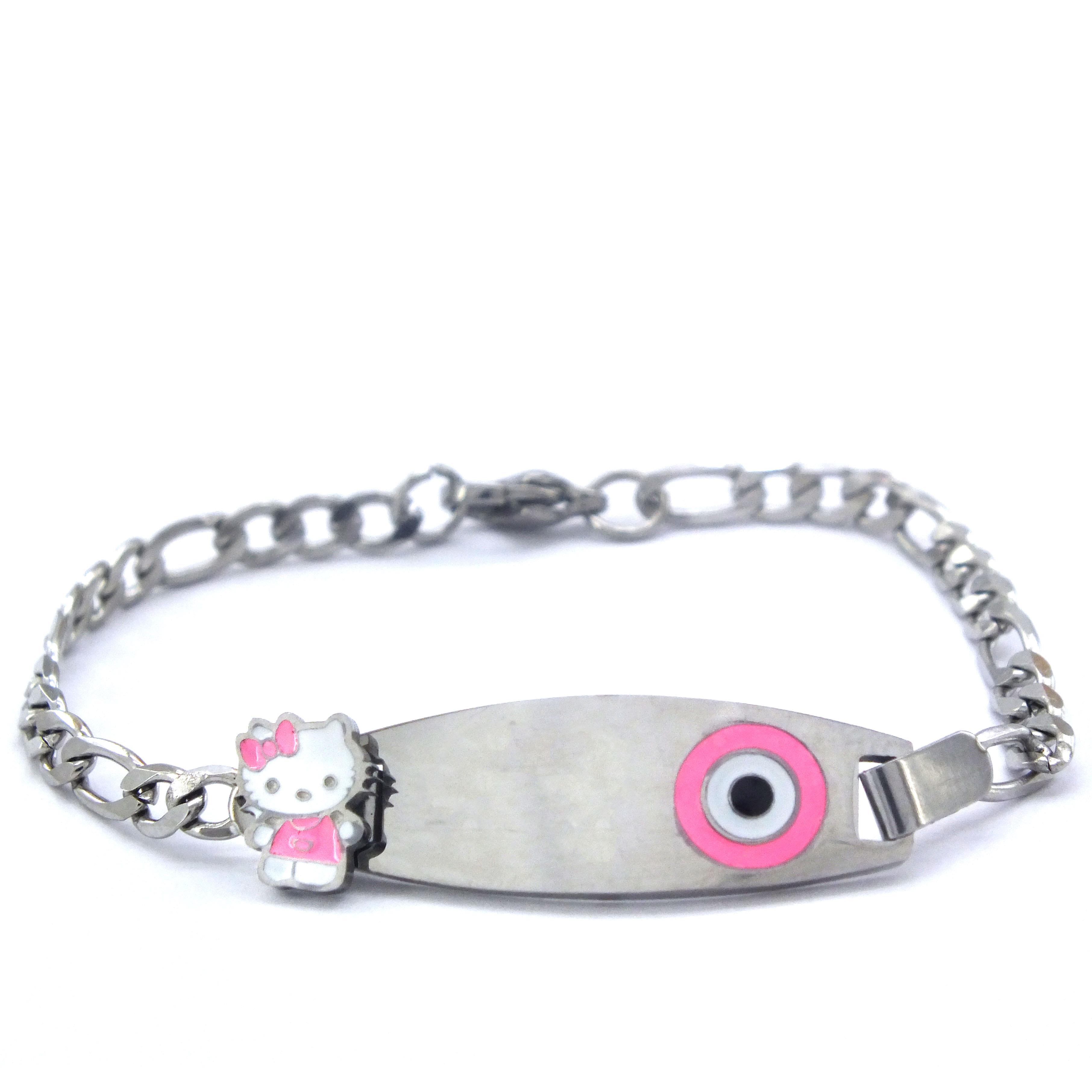 316L Çelik Pembe Nazar Boncuklu Hello Kitty Çocuk Bileklik BLK-961