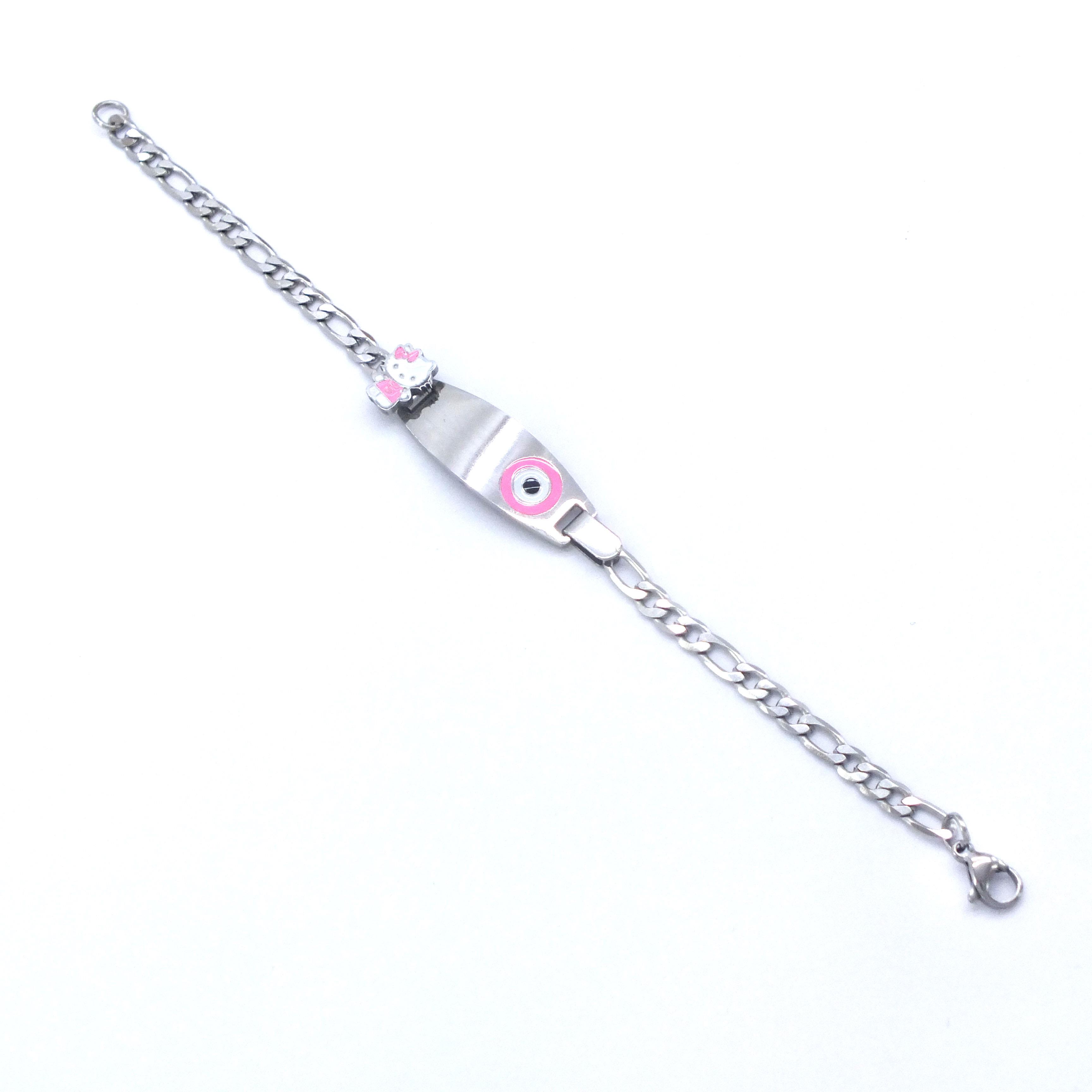 316L Çelik Pembe Nazar Boncuklu Hello Kitty Çocuk Bileklik BLK-961
