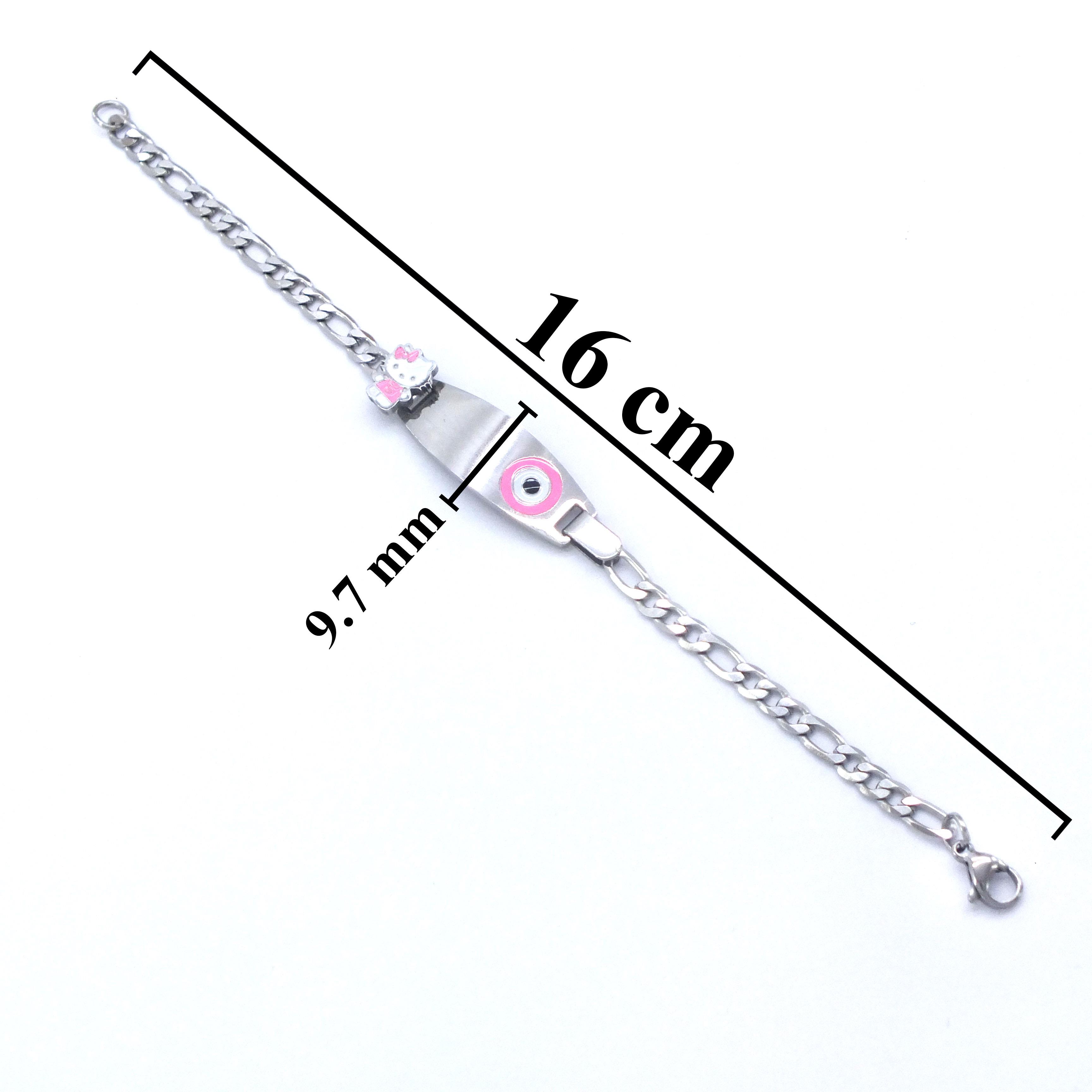 316L Çelik Pembe Nazar Boncuklu Hello Kitty Çocuk Bileklik BLK-961