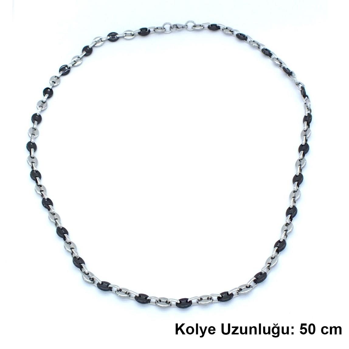 316L Çelik Siyah-Beyaz Zincir Erkek Set SET-137