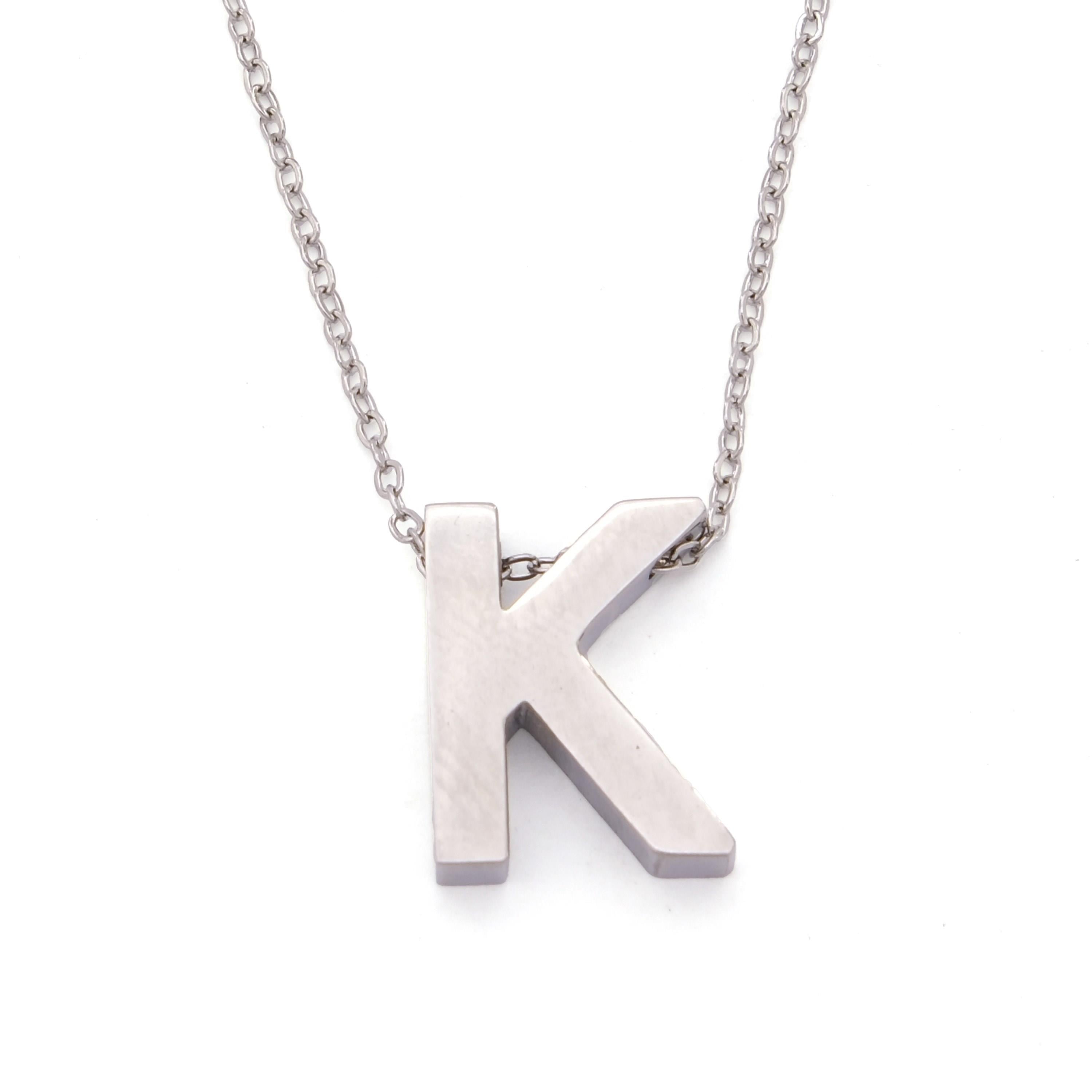 316L Çelik K Harf Kolye 55 cm KLY-548