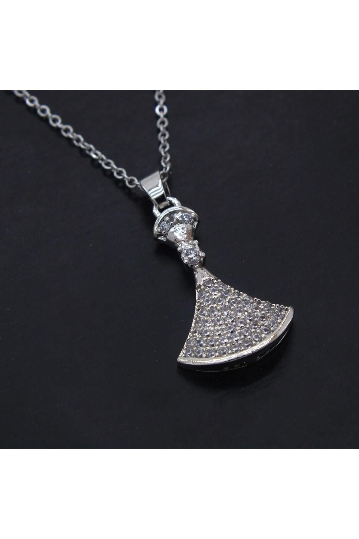 316l Çelik Şık Tasarım Zirkon Taşlı Kolye 45 cm Kly-373