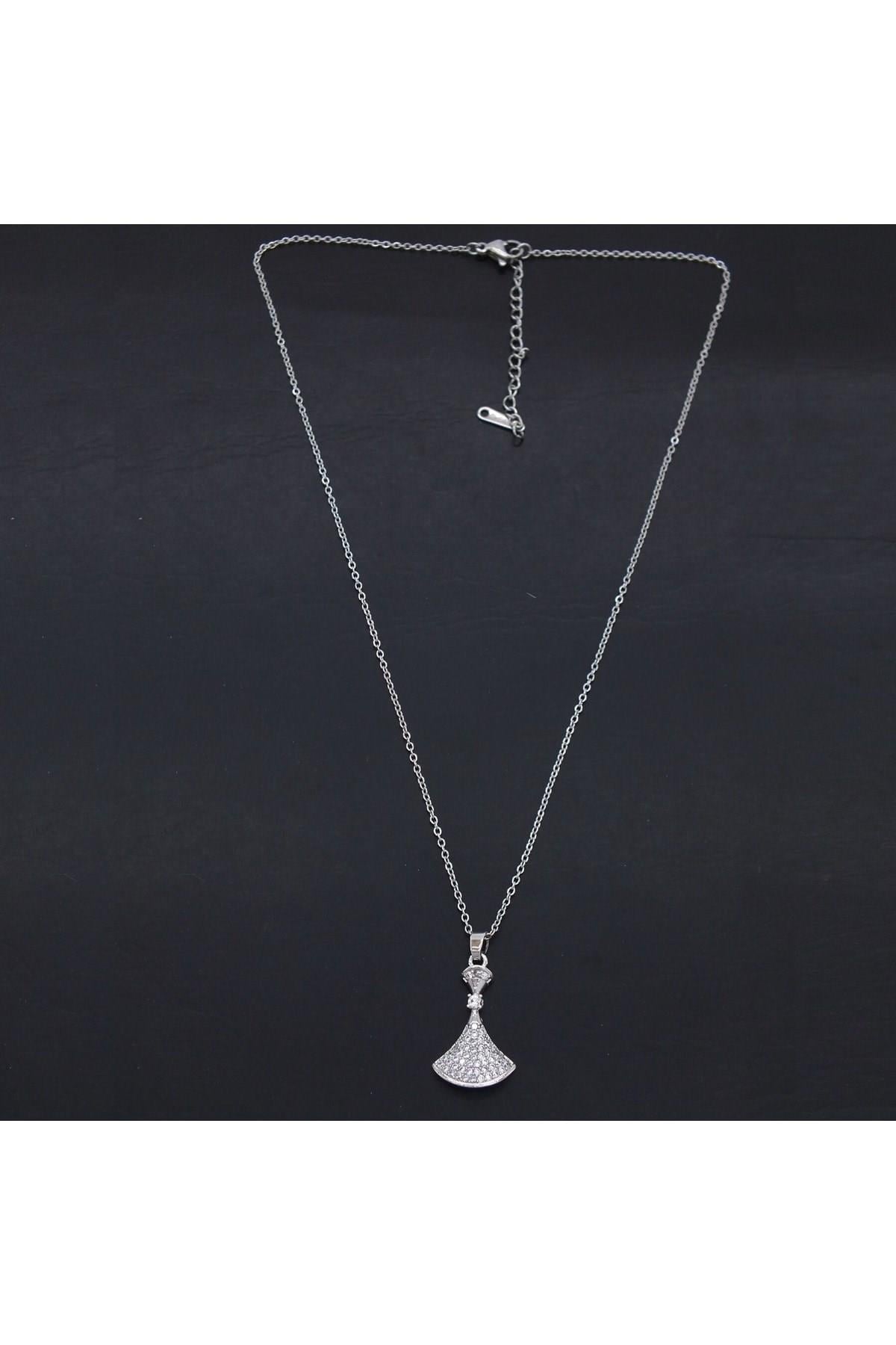 316l Çelik Şık Tasarım Zirkon Taşlı Kolye 45 cm Kly-373