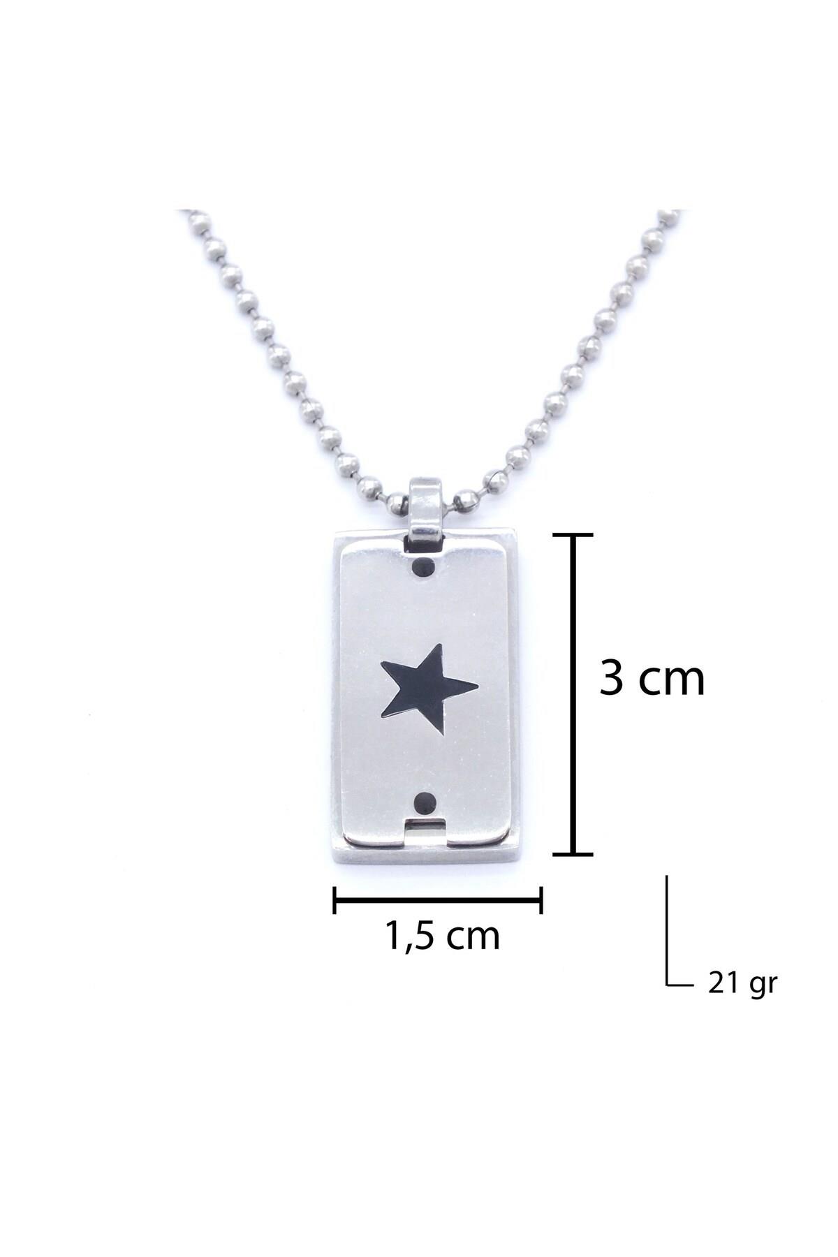 316L Çelik Yıldız Model Erkek Plaka Kolye 60 cm EKLY-128