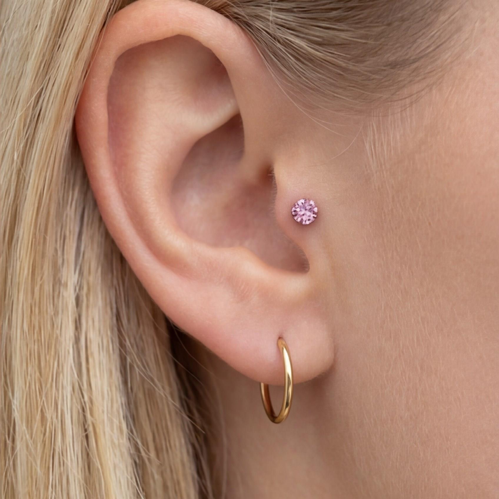 316L Çelik Zirkon Taşlı Pembe Toplu Piercing PRC-203