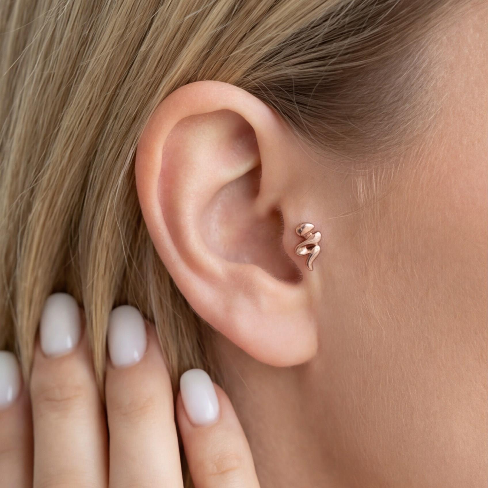 316L Çelik Zirkon Taşlı Rose Yılan Piercing PRC-157