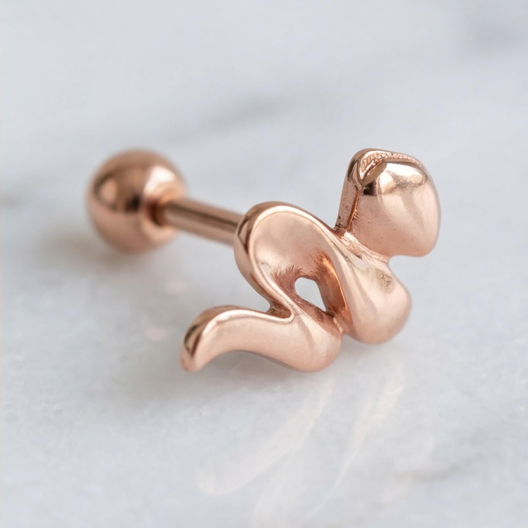 316L Çelik Zirkon Taşlı Rose Yılan Piercing PRC-157