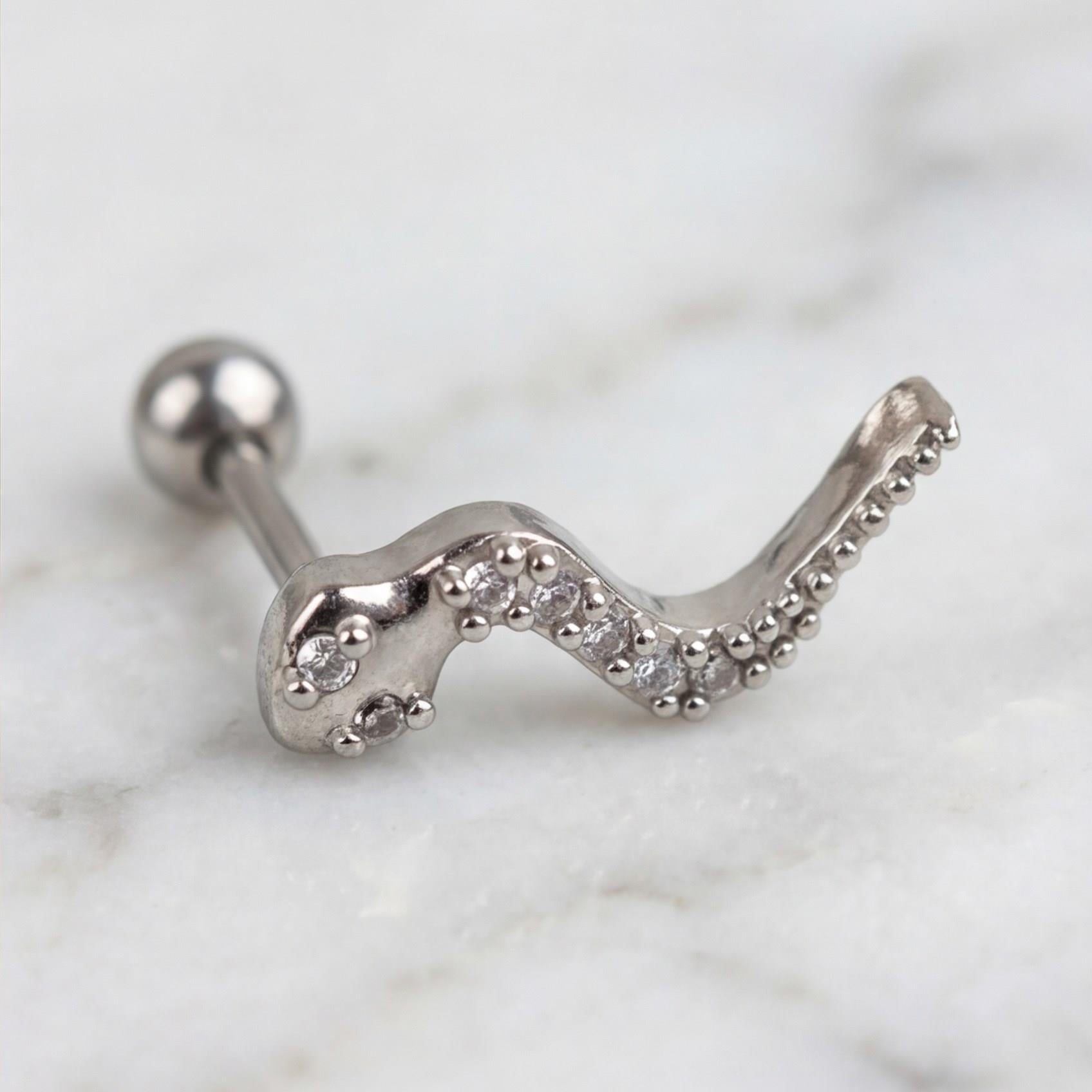 316L Çelik Zirkon Taşlı Yılan Şekilli Piercing PRC-198