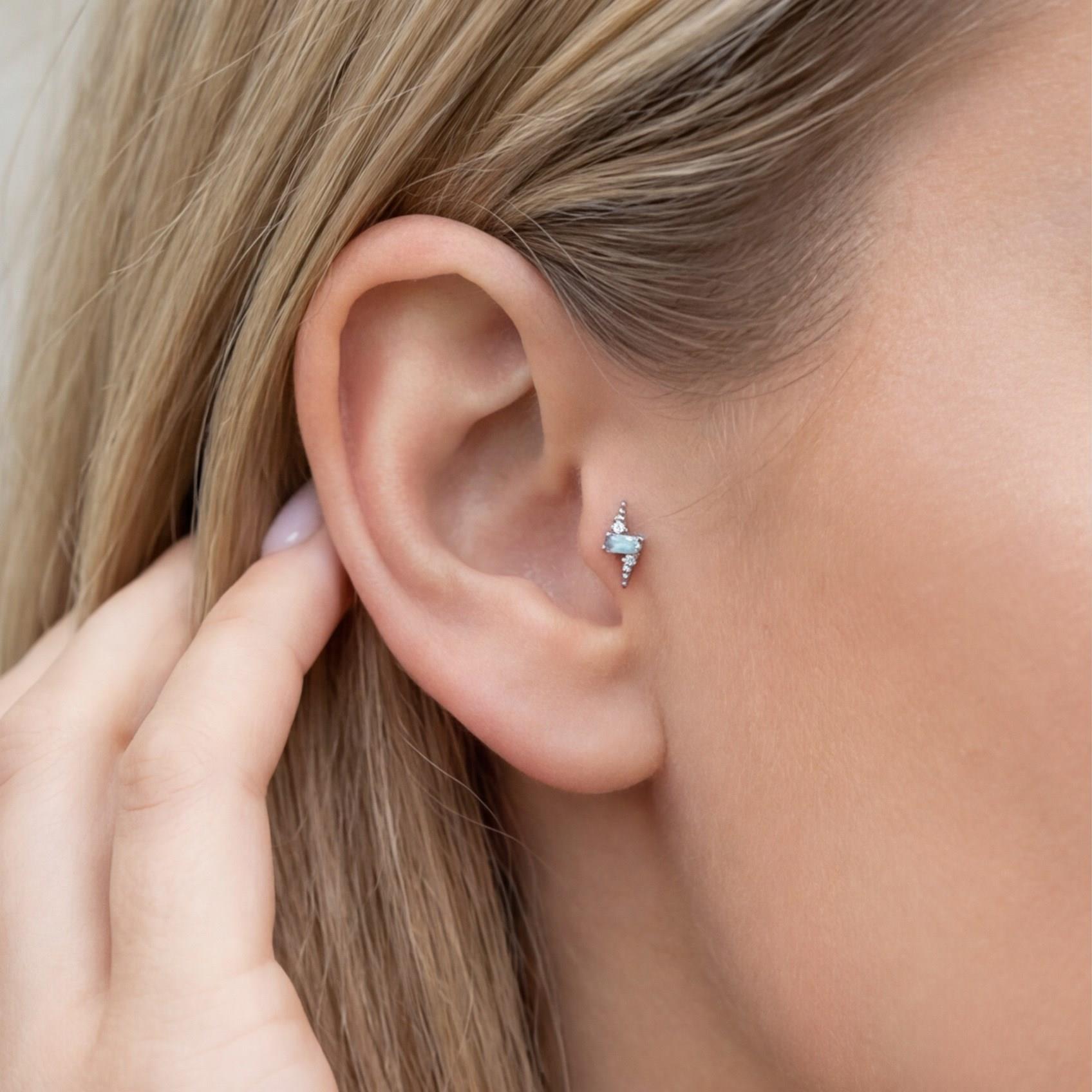 316L Çelik Zirkon Taşlı Yıldırım Şeklinde Piercing PRC-202
