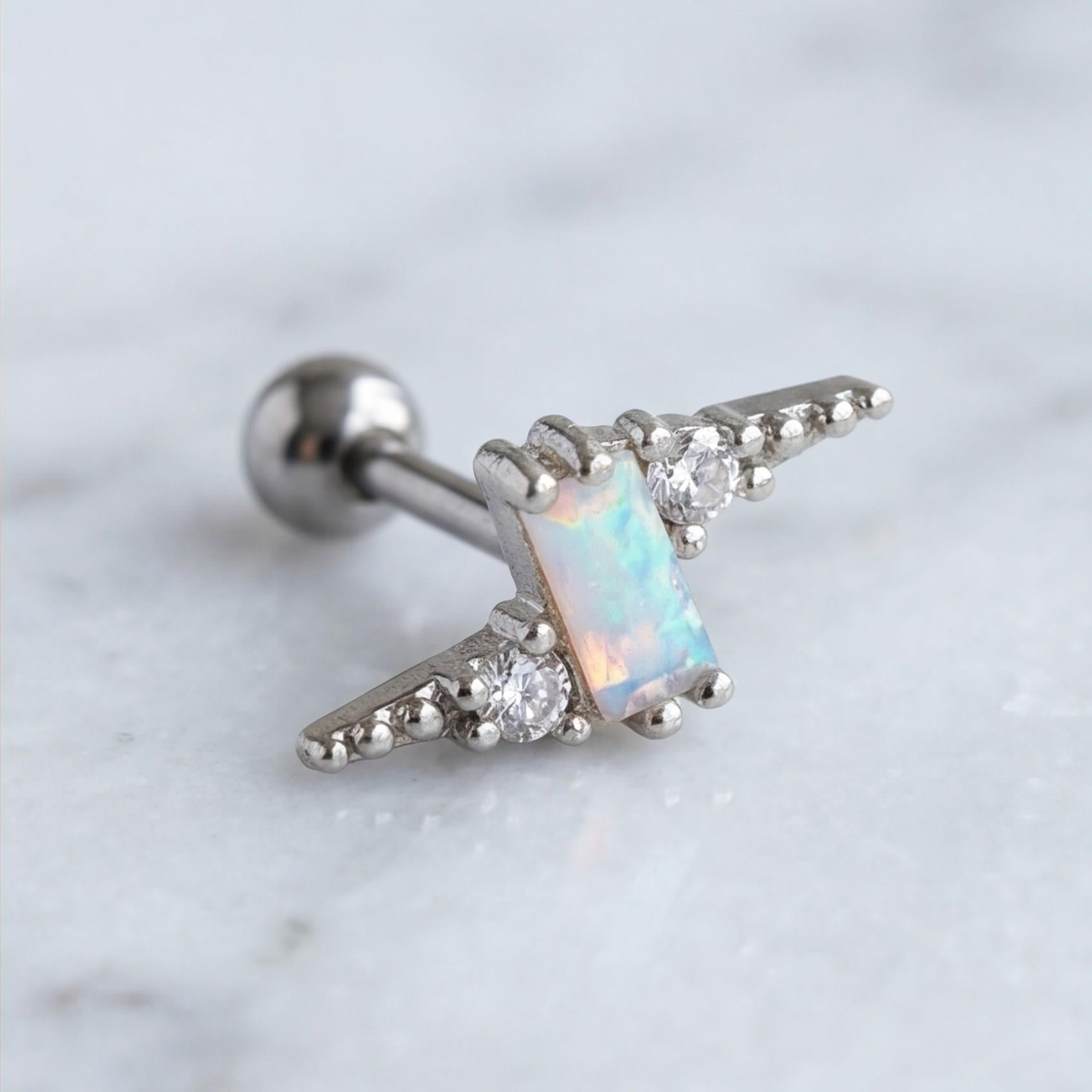 316L Çelik Zirkon Taşlı Yıldırım Şeklinde Piercing PRC-202