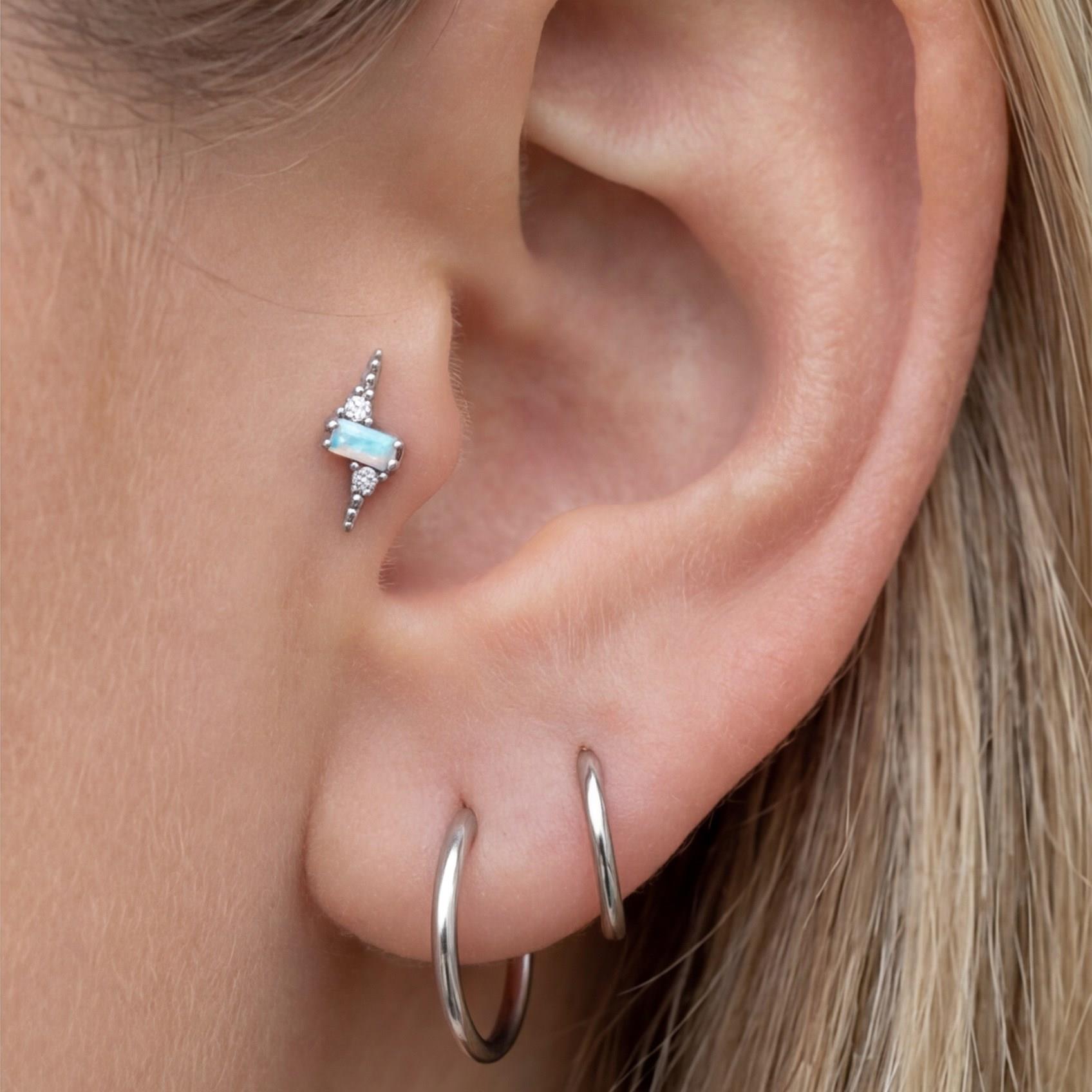 316L Çelik Zirkon Taşlı Yıldırım Şeklinde Piercing PRC-202