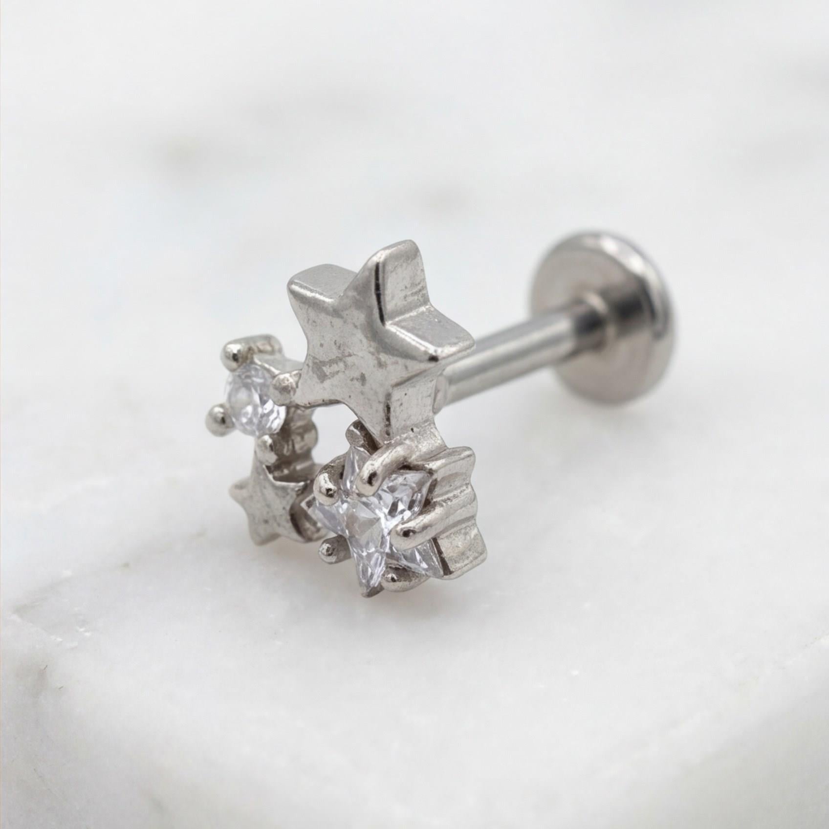 316L Çelik Zirkon Taşlı Yıldızlı Piercing PRC-195