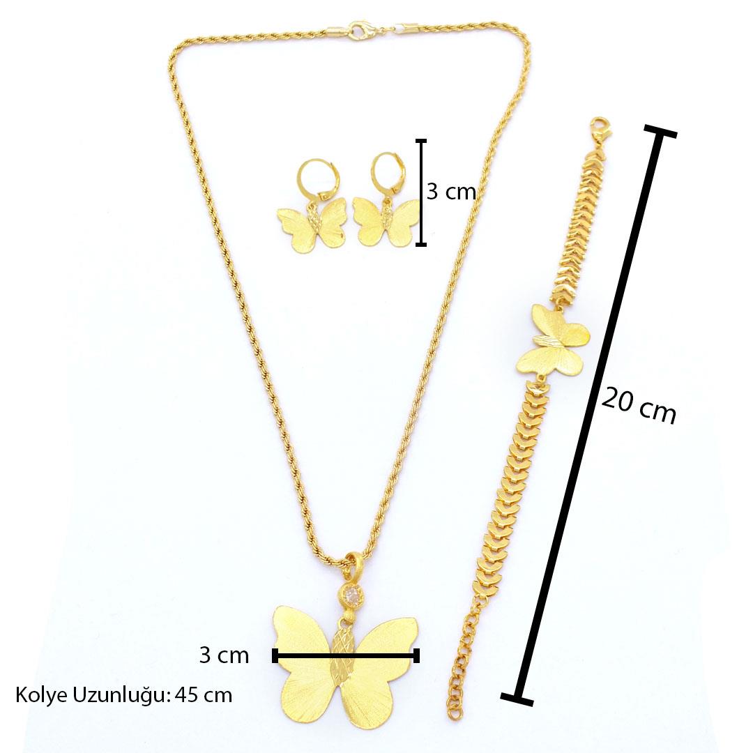 Altın Kaplama Kelebek Şekilli Kolye Küpe Bileklik Set SET-119