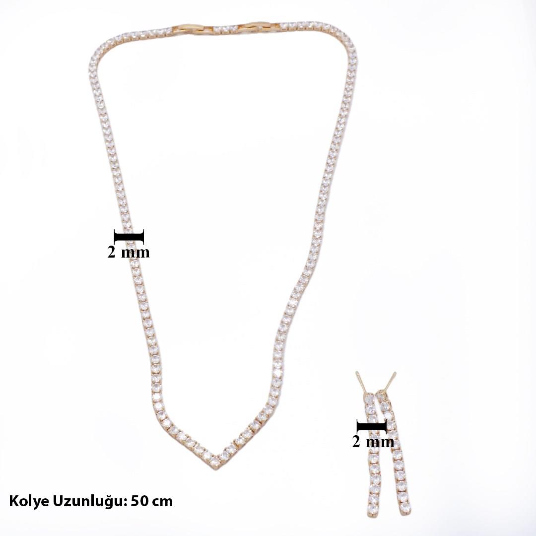 Altın Kaplama Rose Zirkon Taşlı Su Yolu Kadın Set SET-145