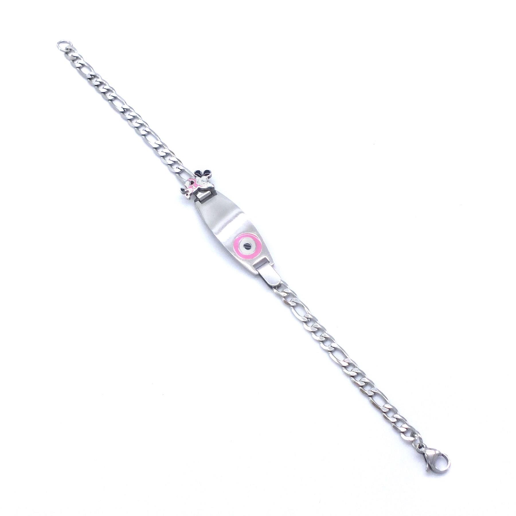 Bebek Bileklik Çelik Pembe Nazar Boncuklu Mickey Mouselu BLK-960