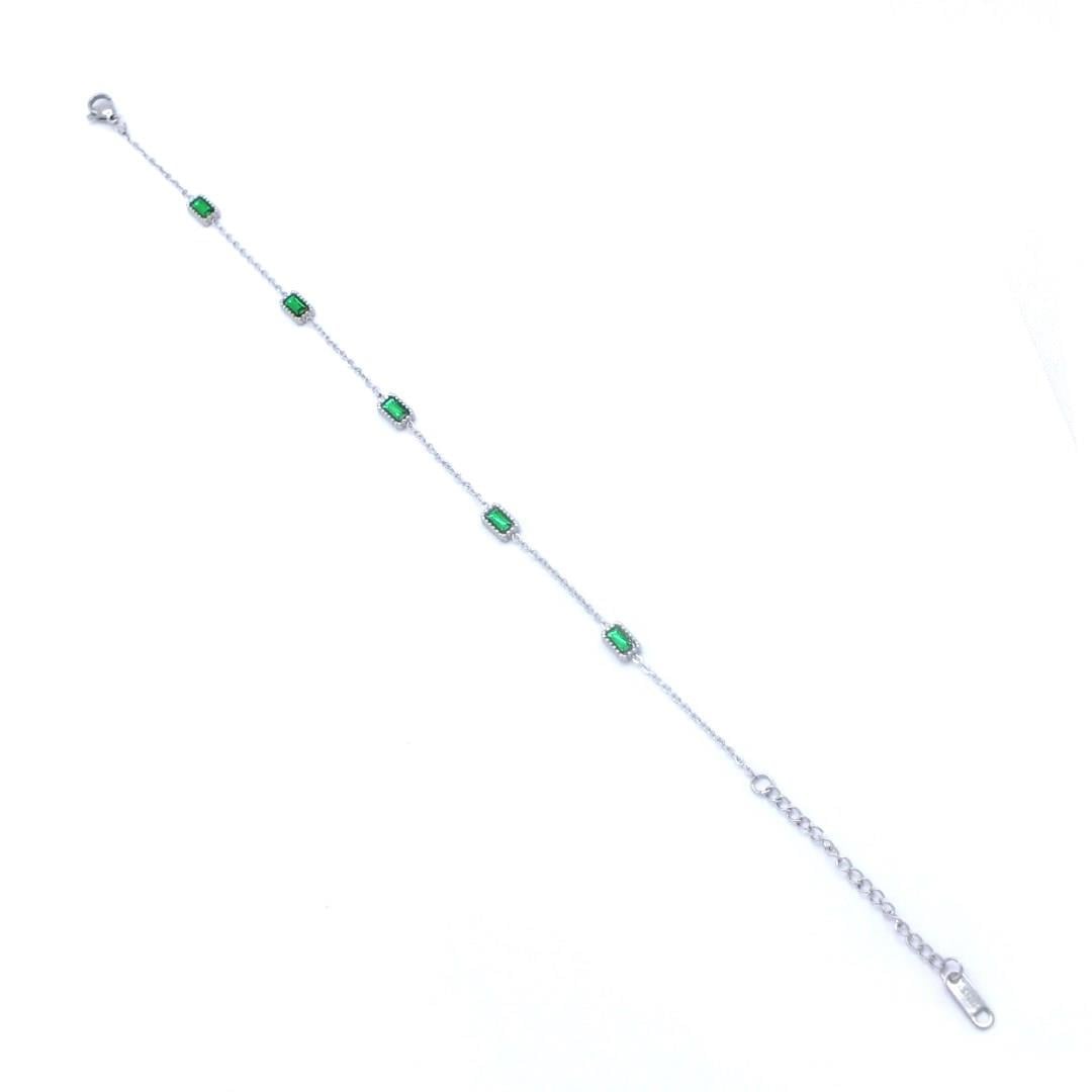 Çelik Halhal Yeşil Zirkon Taşlı Kadın Zincir Model HAL-178