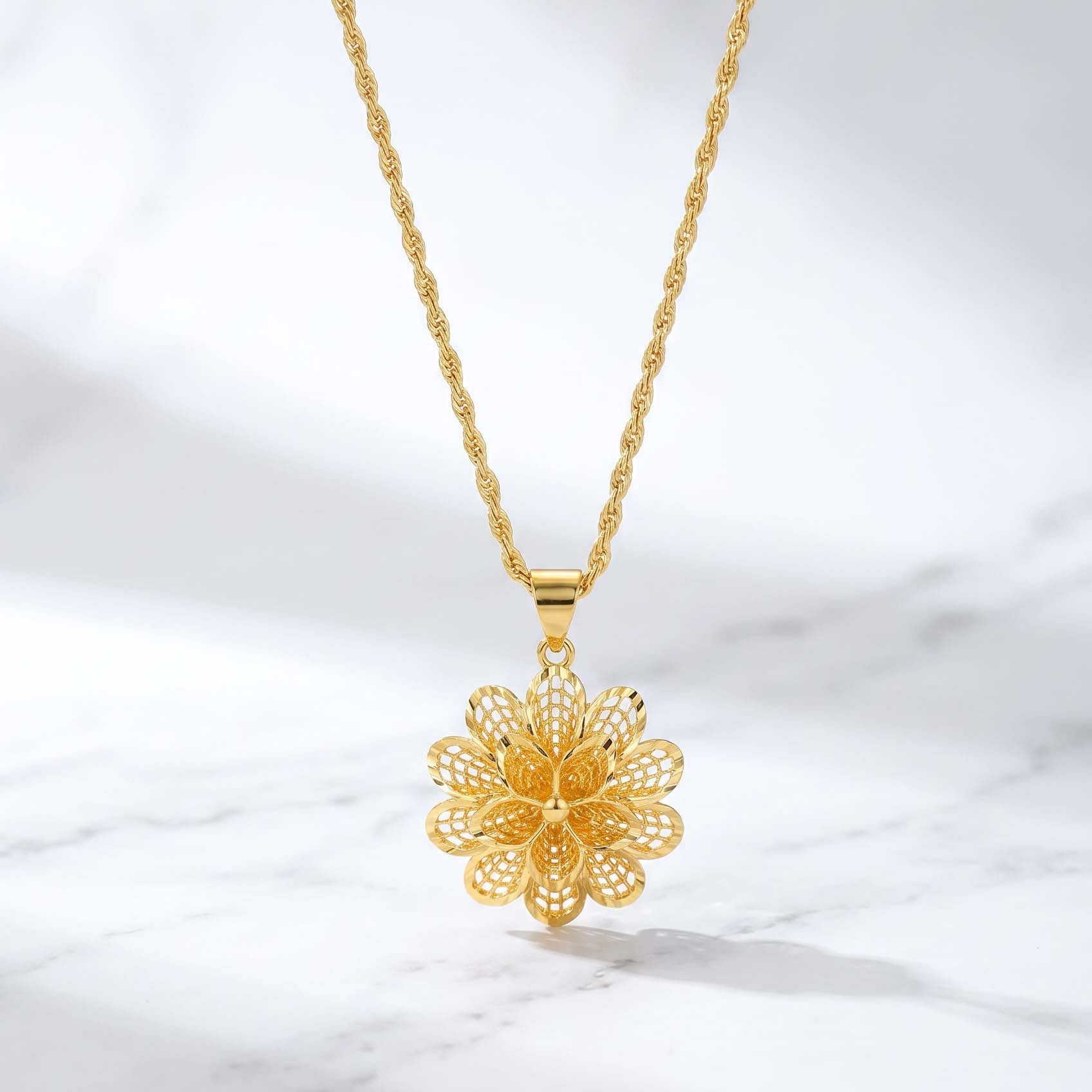 Altın Kaplama Hint İşi Füzyon Lotus Çiçeği Kolye KLY-673