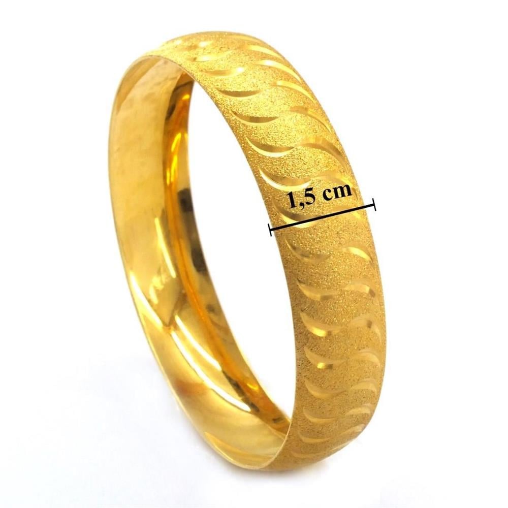 Altın Kaplama Simli Çizgili 1.5 cm Bilezik BLZ-3056