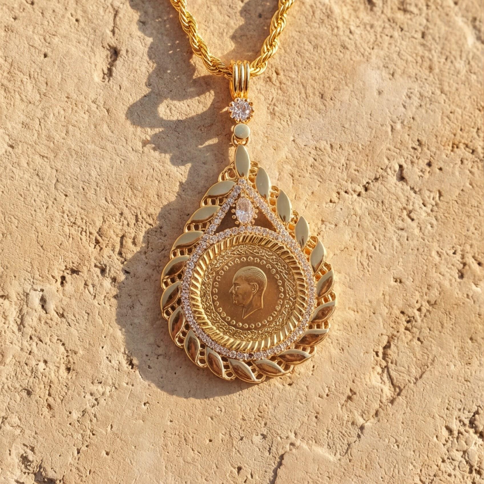 Altın Kaplama Yarım Altınlı Kolye  45 CM BND-220