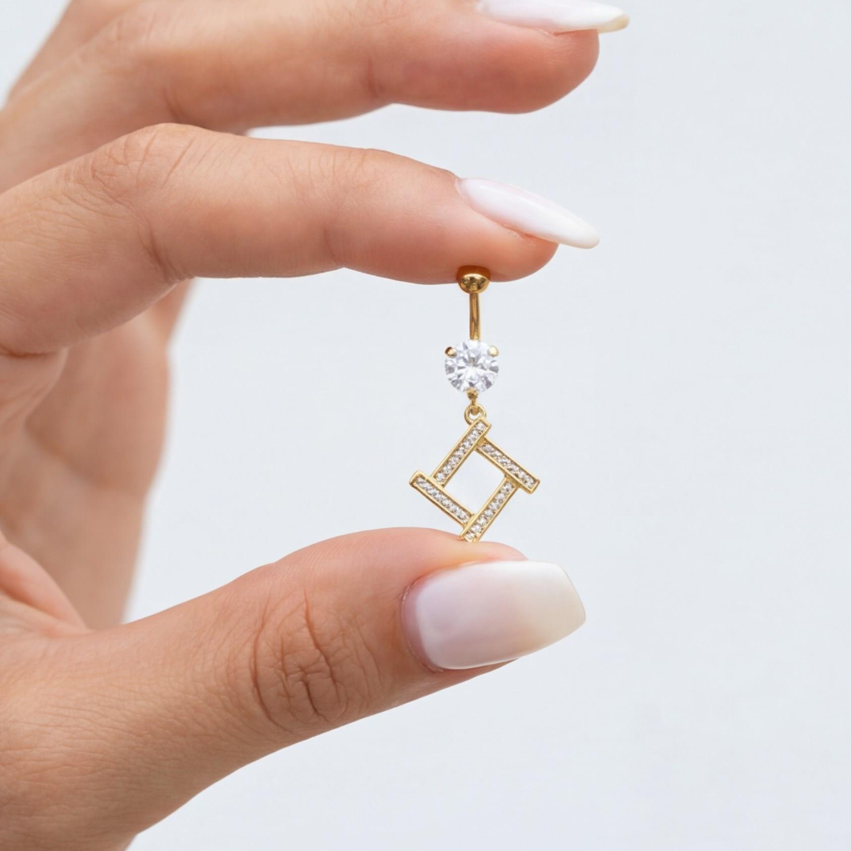 Altın Kaplama Zirkon Taşlı Baklava Piercing PRC-103