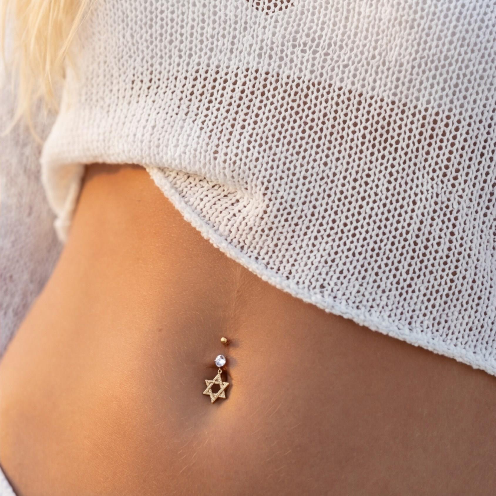 Altın Kaplama Zirkon Taşlı Pentagram Piercing PRC-125
