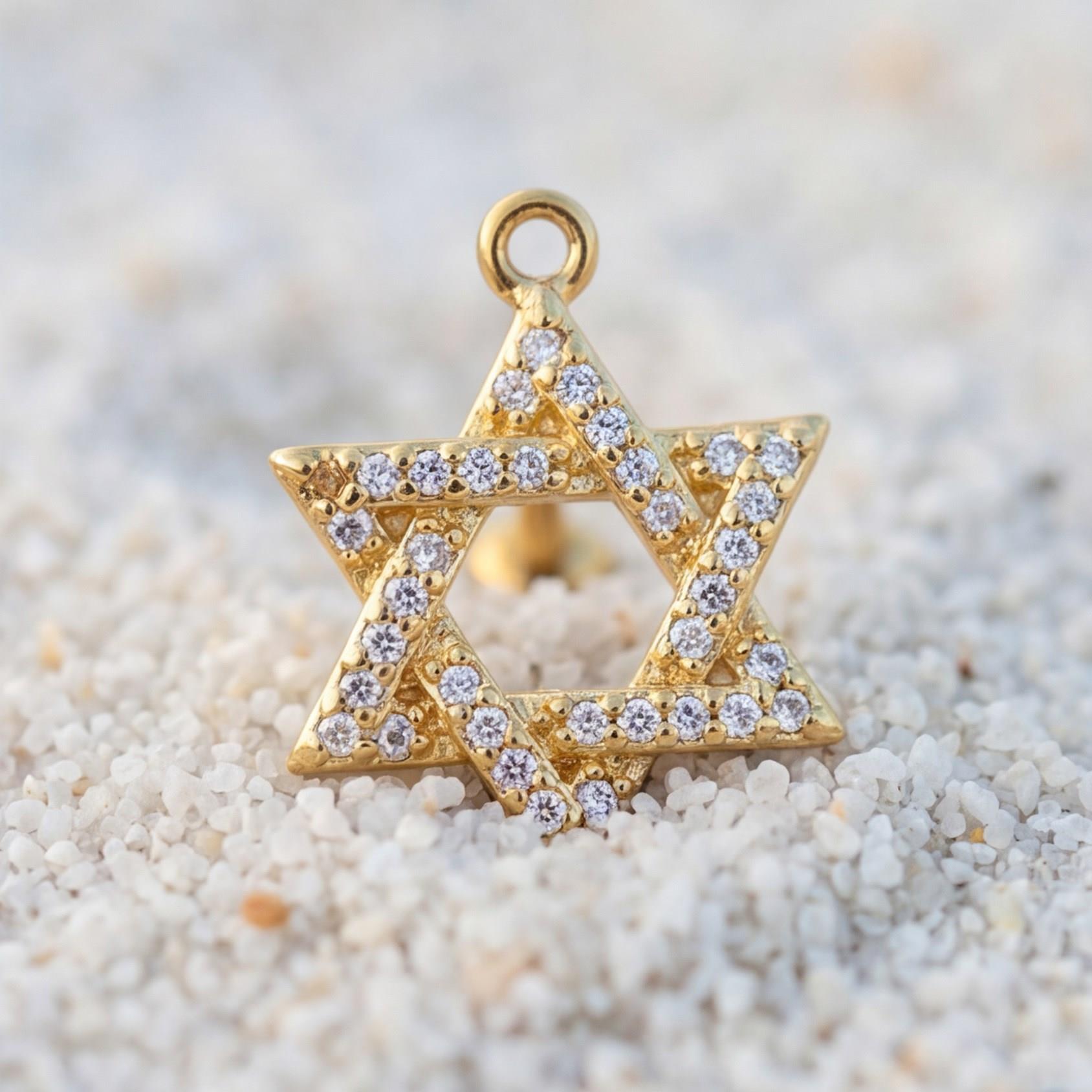 Altın Kaplama Zirkon Taşlı Pentagram Piercing PRC-125
